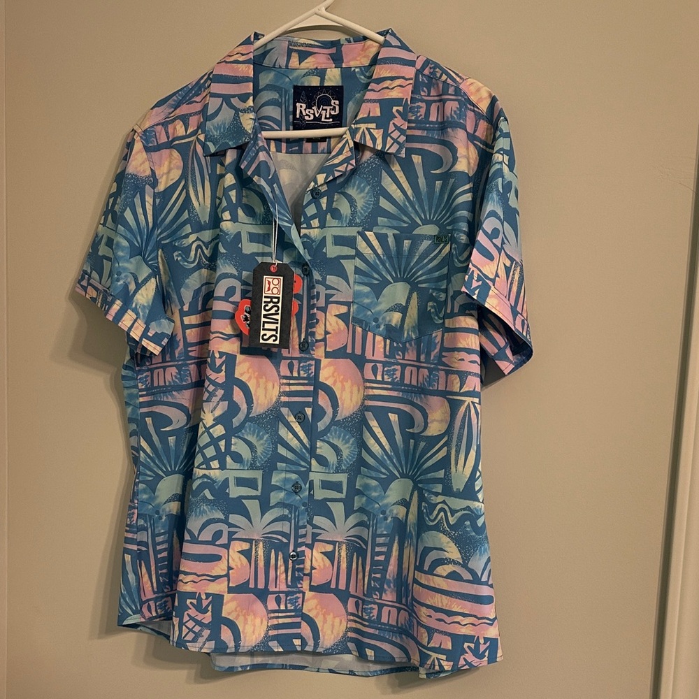 RSVLTS Blue and Pink Tropical Button Down Shirt Chasing Mavericks